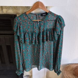 Aakaa Teal Floral Ruffle Blouse, M